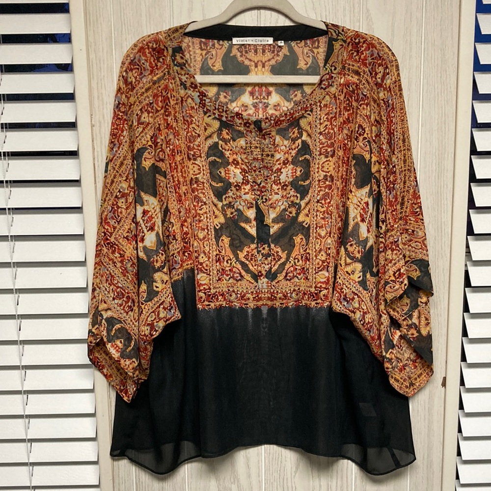 Violet and Claire sheer three-quarter sleeve top.